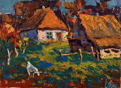 Vibrant impressionist oil painting The sun over the village by Oksana Ivanyuk