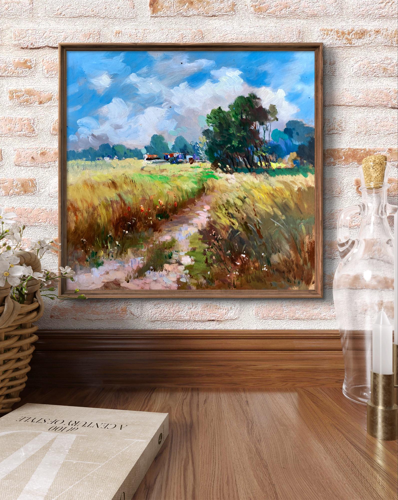 Oil painting Wheat Field by Yuriy Suprunchuk: sunlit field with path