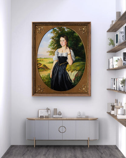 Elegant oval oil portrait of Maria Valeriy Bulat in ornate gold frame