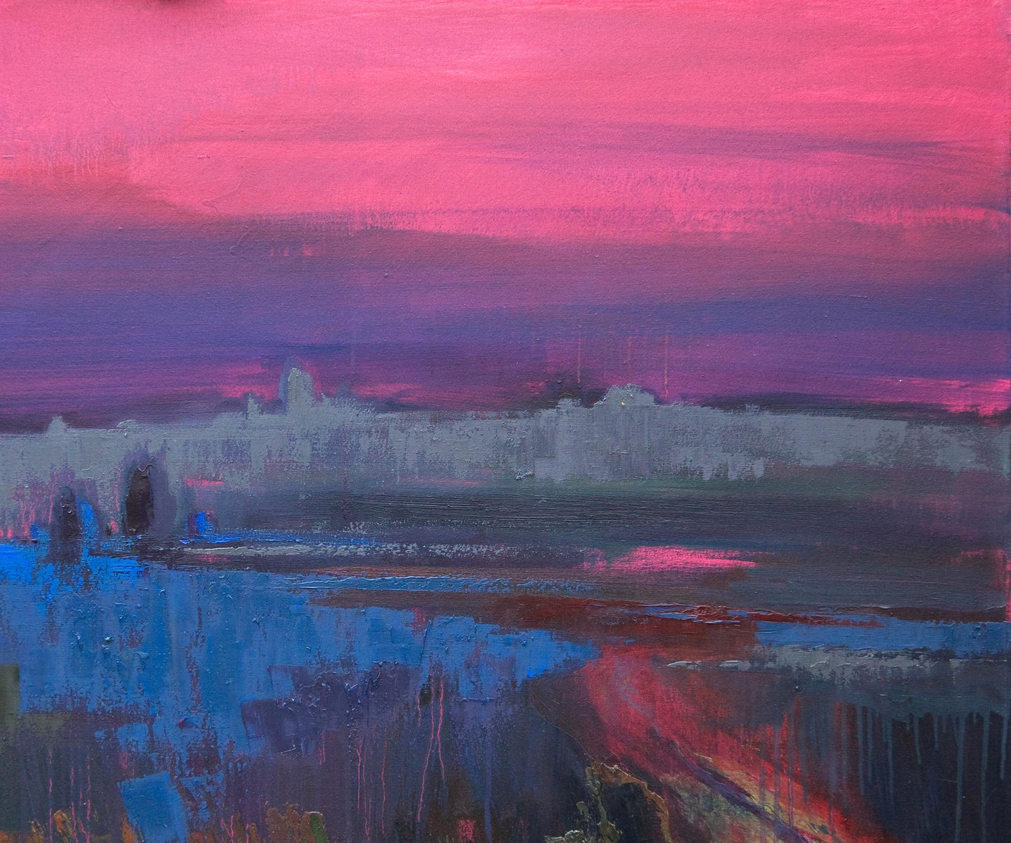Oil painting Field In The Fog by Natalia Korf-Ivaniuk, foggy field scene