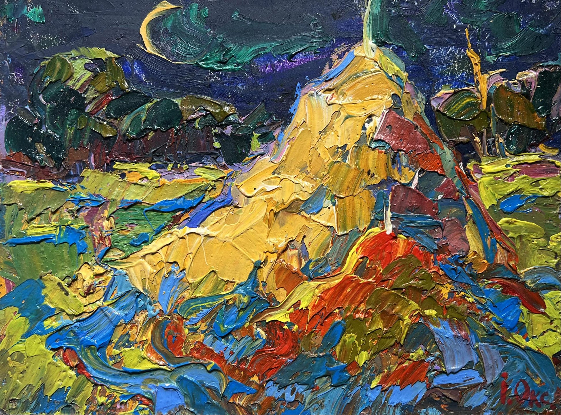 Vibrant impressionist oil painting The Young Moon by Oksana Ivanyuk