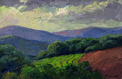 Oil painting Mountain Sunset by Boris Serdyuk: impressionist landscape