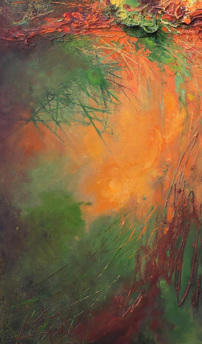 Vibrant Acute Interaction oil painting by Oksana Osnach in orange, green, red
