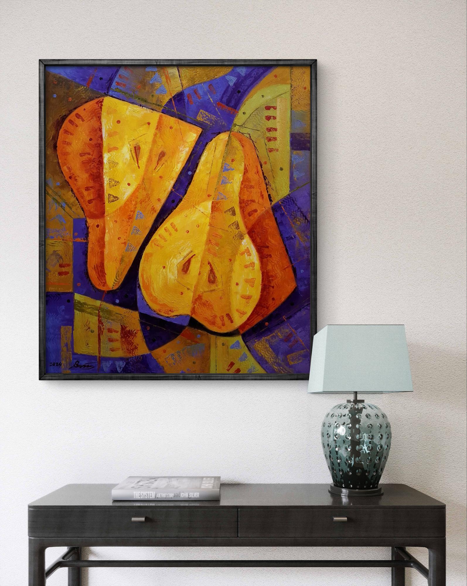 Oil painting Still life with pears by Sergiy Voichenko vibrant abstract