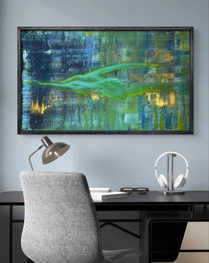 Summer dream acrylic painting by Olga Melezhik in dark frame