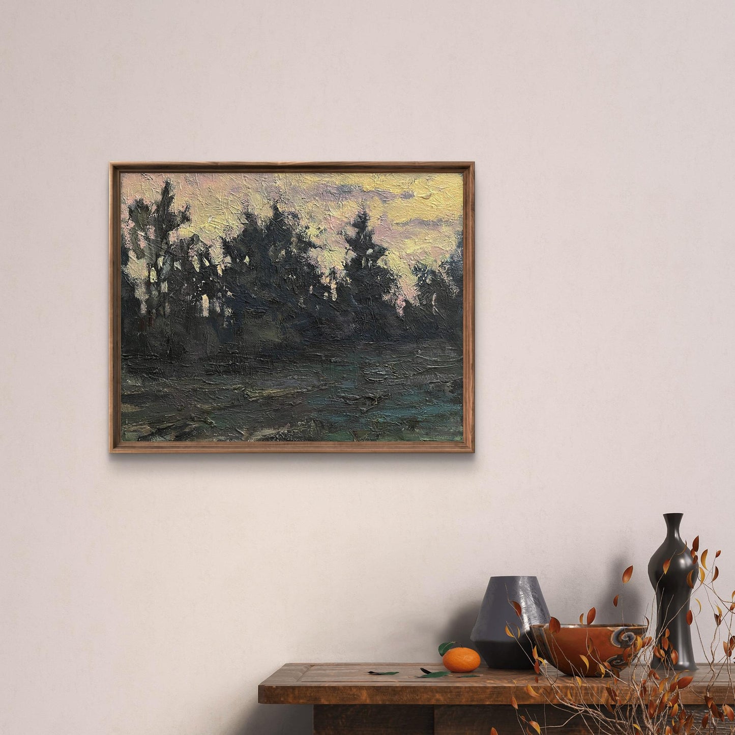 Oil painting Green forest by Volodymyr Pashchenko in wooden frame