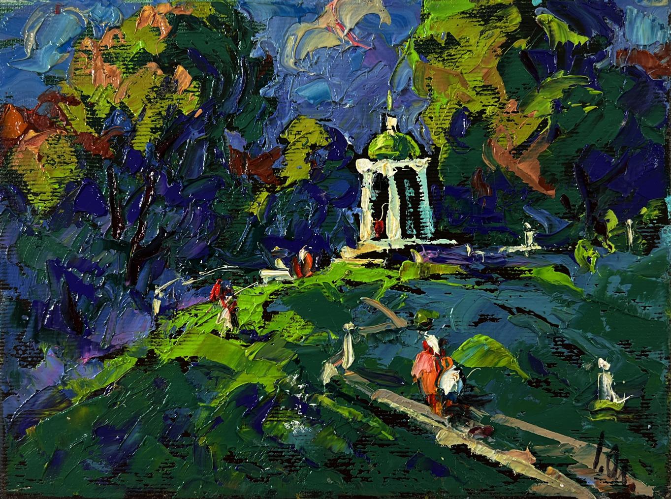 Oil painting of City Park with Gazebo by Oleksiy Ivanyuk