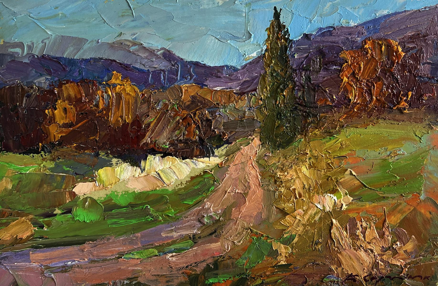 Oil painting Autumn road to the mountains by Boris Serdyuk