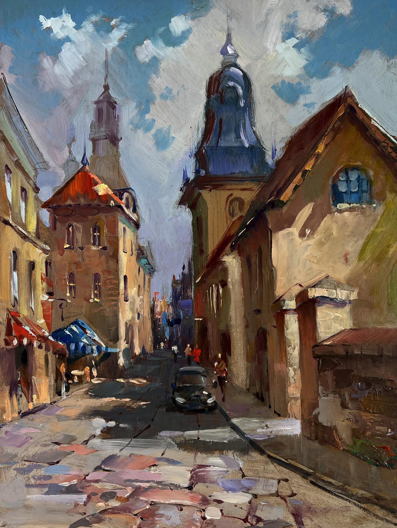 Oil painting of quiet cobblestone street in old town by Yuriy Suprunchuk