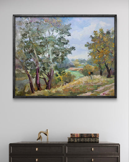 Oil painting Silver poplars by Boris Serdyuk in black frame