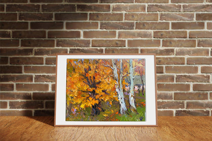 Oil painting Autumn gold by Oksana Ivanyuk in light brown frame