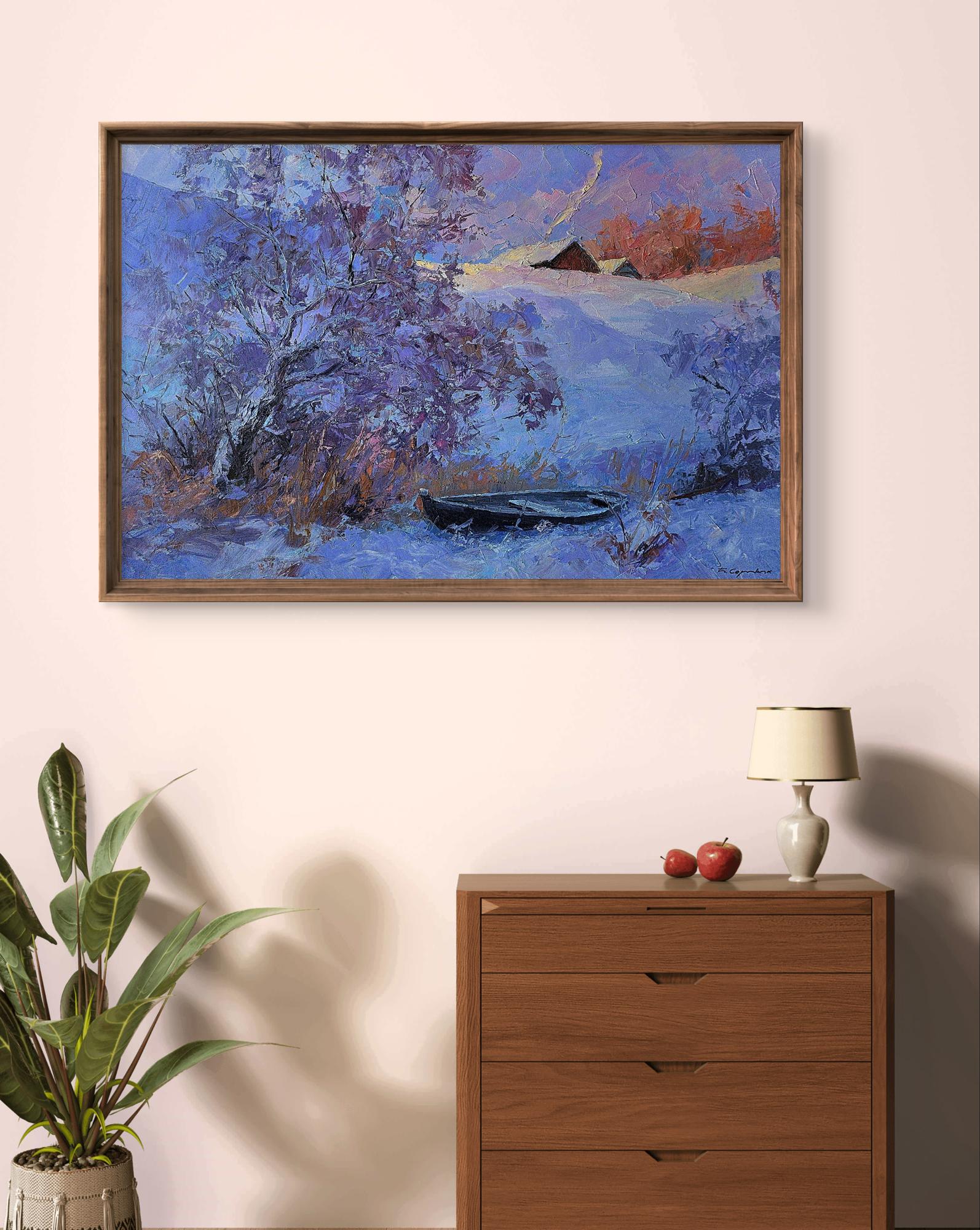 Framed oil painting Frosty Morning by Boris Serdyuk snowy landscape