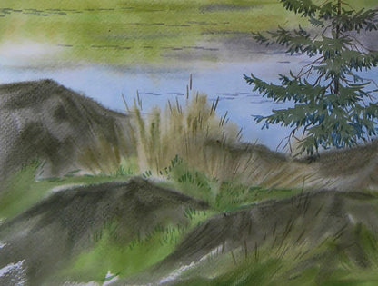 Watercolor painting of Green Coast River by Valery Savenets