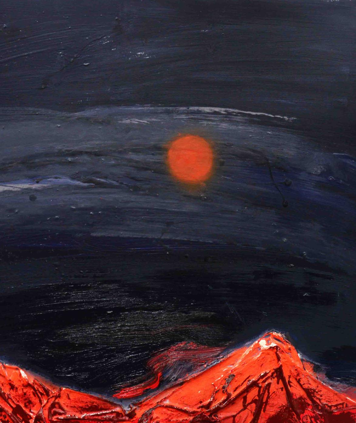 Oil painting Red Night Mountains by Natalia Korf-Ivaniuk vibrant sunset