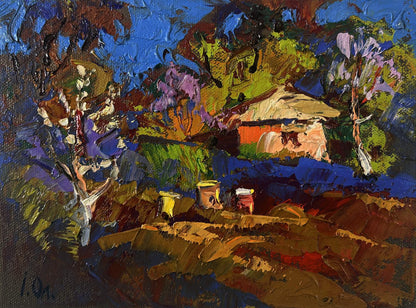 Vibrant impressionist oil painting Evening ray over spring fields by Oleksiy Ivanyuk