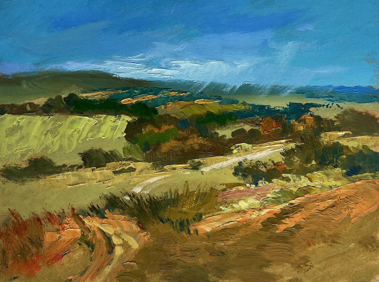 Vibrant impressionist oil painting by Yuriy Suprunchuk of green field expanses