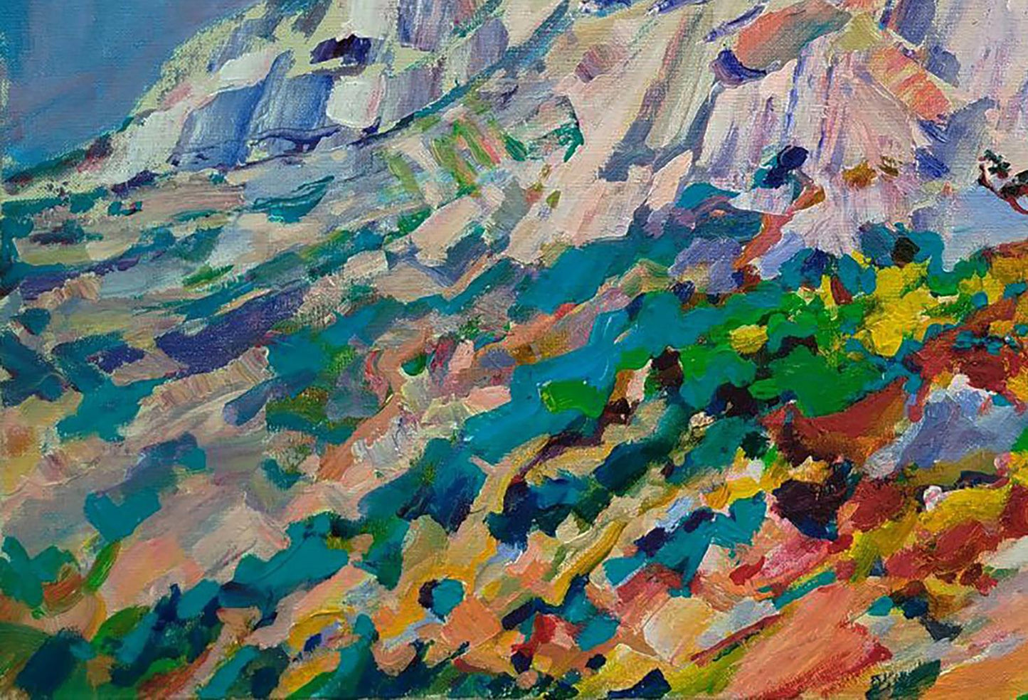 Vibrant acrylic painting White mountain by Leonid Pavlenko