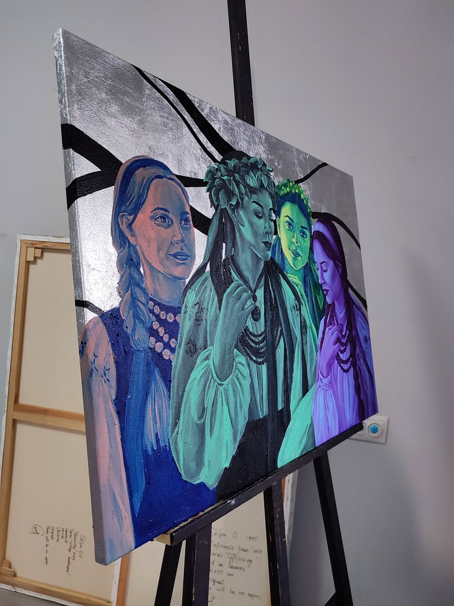 Oil painting portrait of different girls by Oksana Sklym, vibrant abstract women