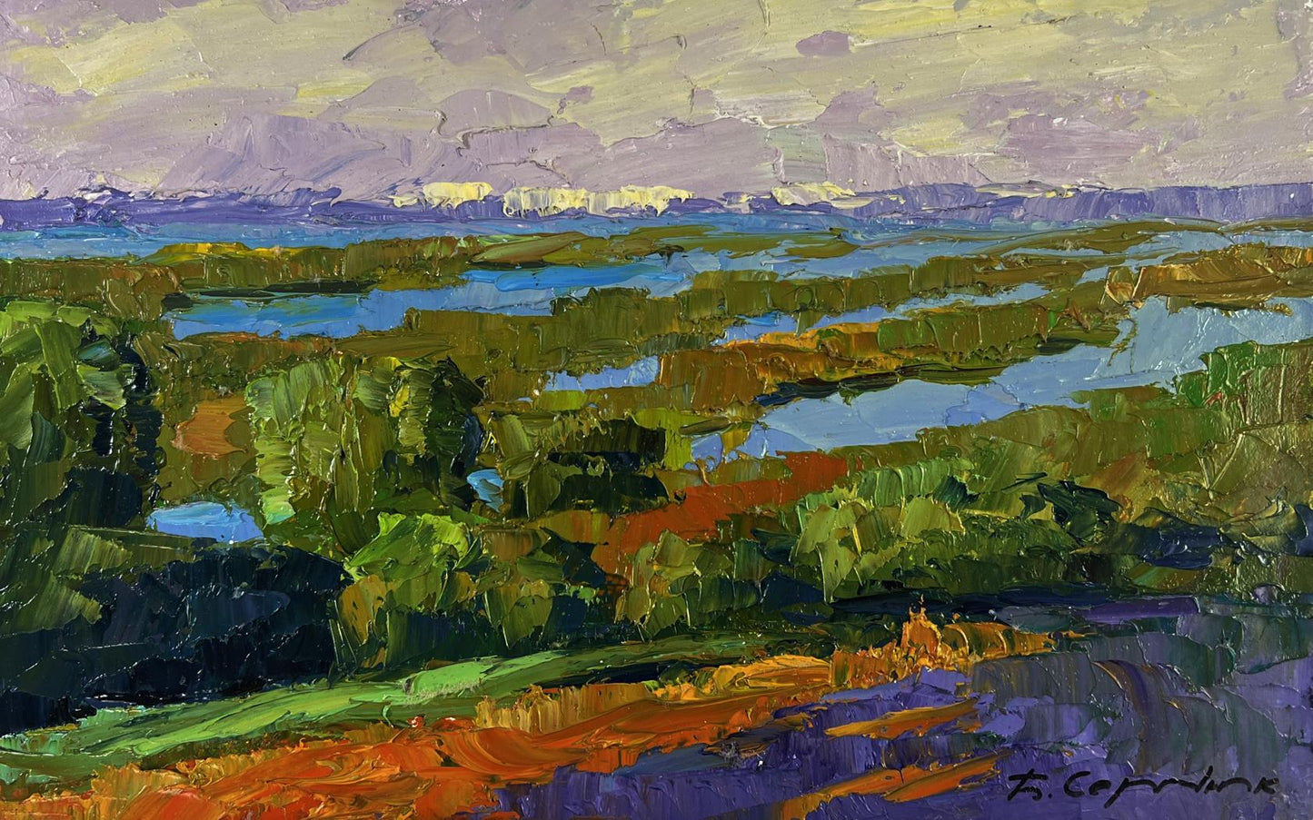 Vibrant impressionistic oil painting Fishing on the Lakes by Boris Serdyuk