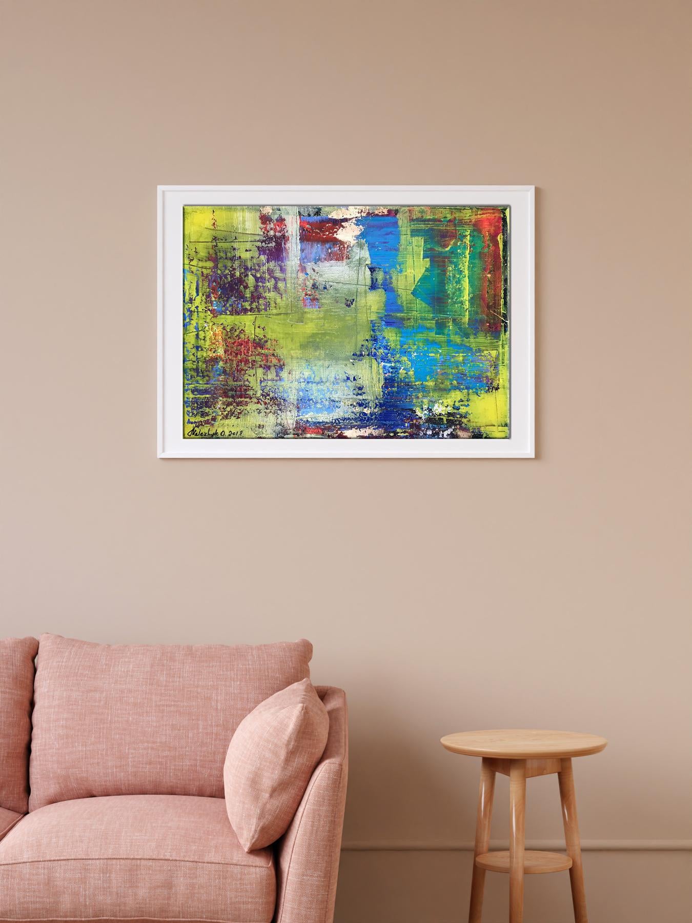 Acrylic painting Tender summer by Olga Melezhik in white frame