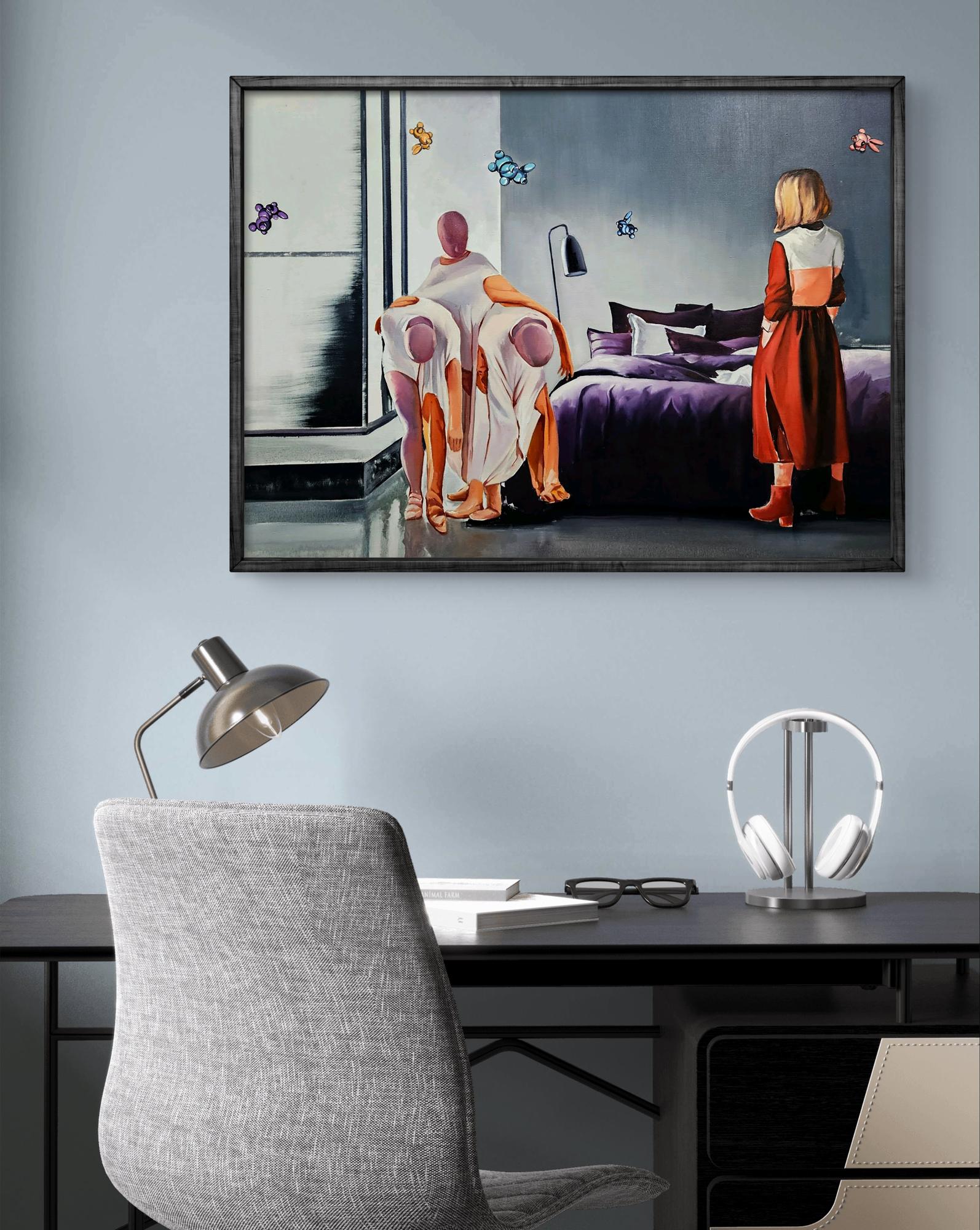Framed oil painting The hostess came home by Igor Konovalov with bedroom butterflies