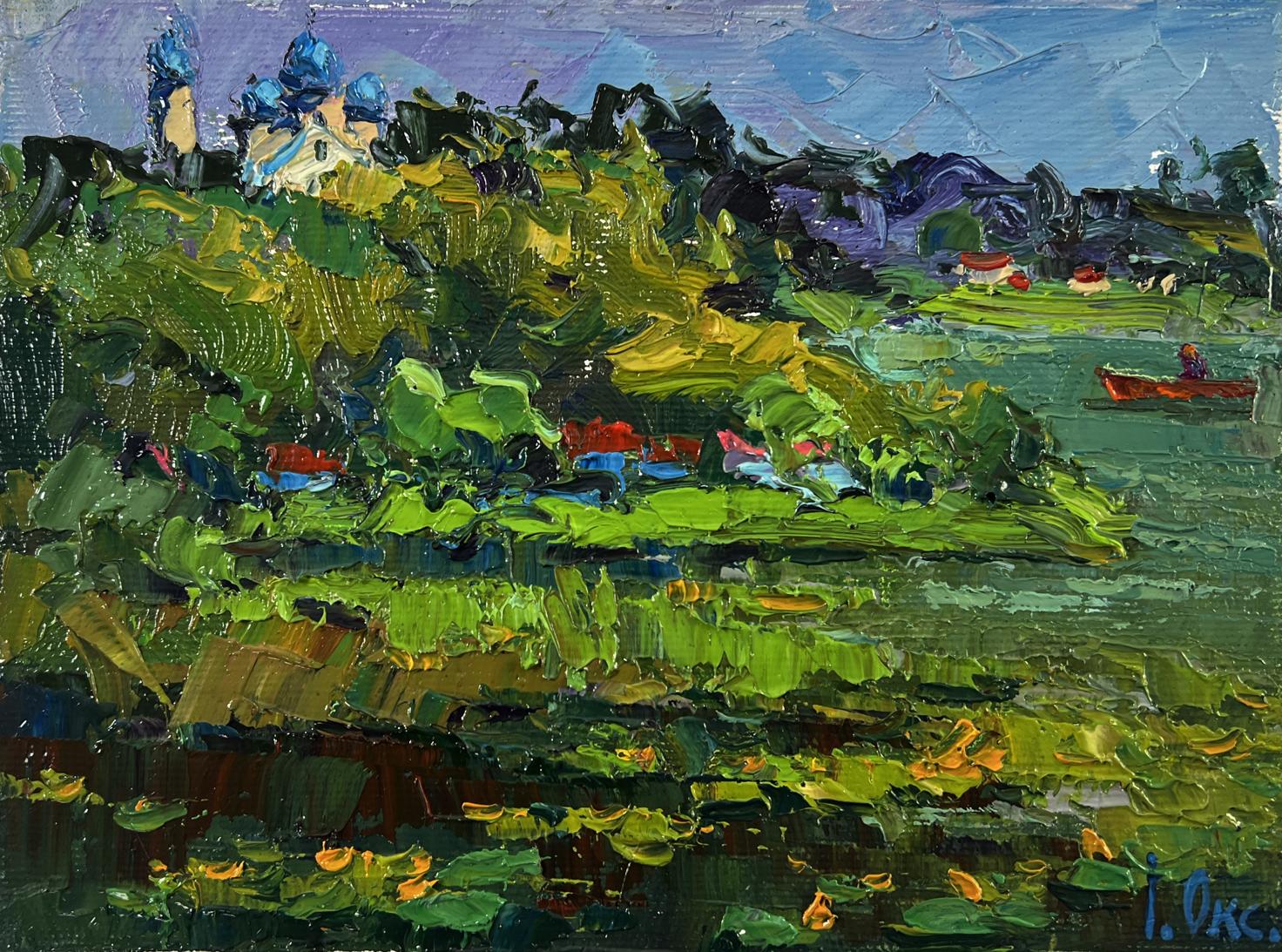 Vibrant impressionistic oil painting Evening on the lake by Oksana Ivanyuk