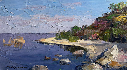 Oil painting Summer day by the shore by Boris Serdyuk coastal scene