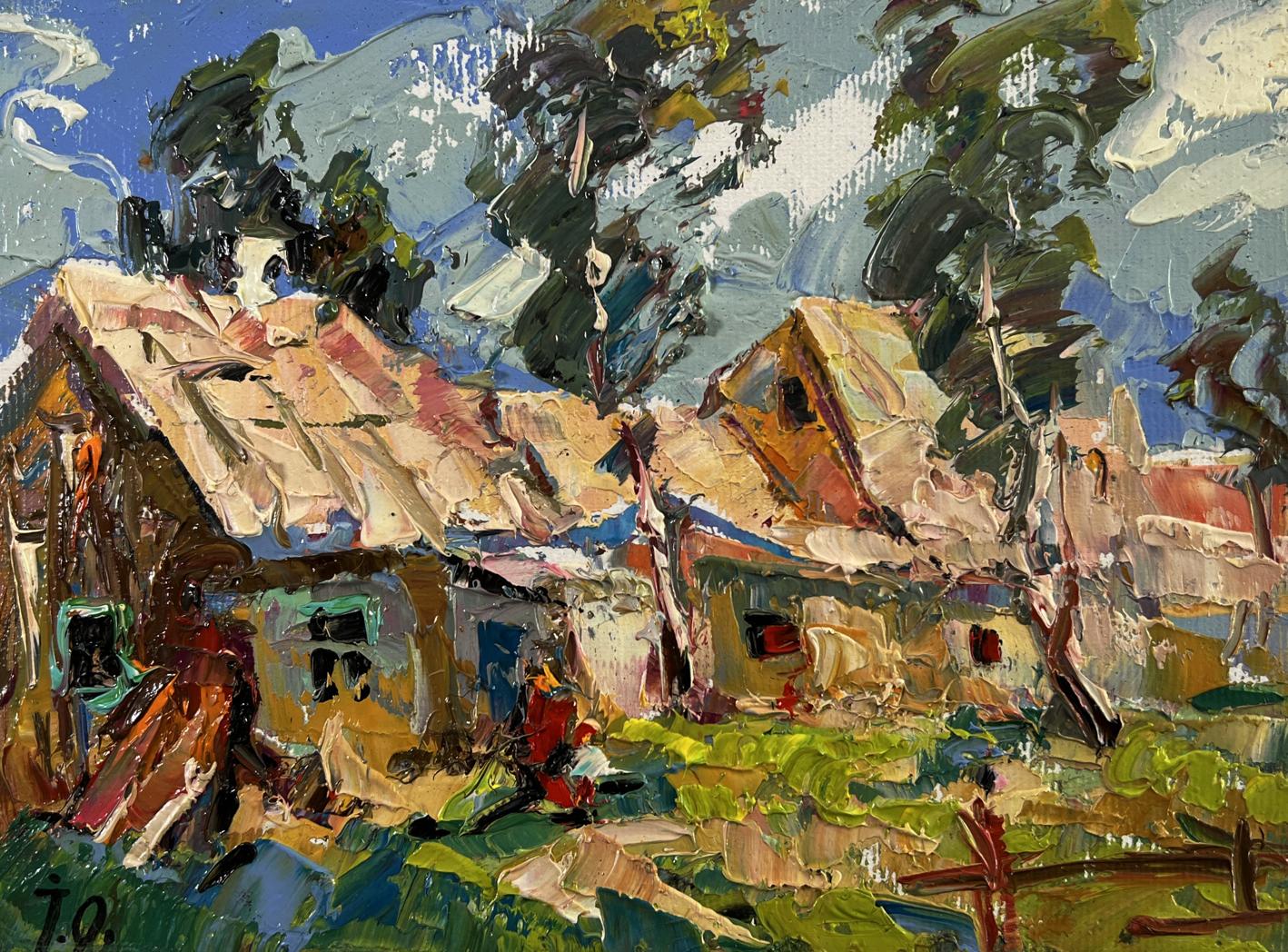 Vibrant impressionist oil painting of village courtyard by Oleksiy Ivanyuk
