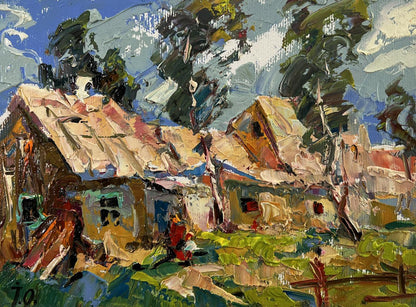 Vibrant impressionist oil painting of village courtyard by Oleksiy Ivanyuk