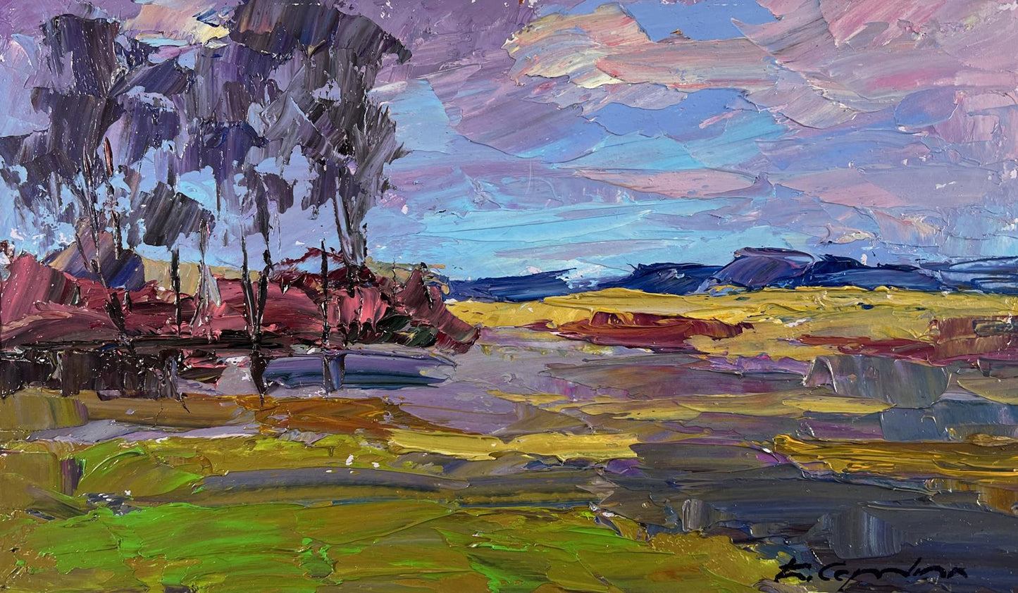 Vibrant impressionist oil painting Spring colorful day in mountains by Boris Serdyuk