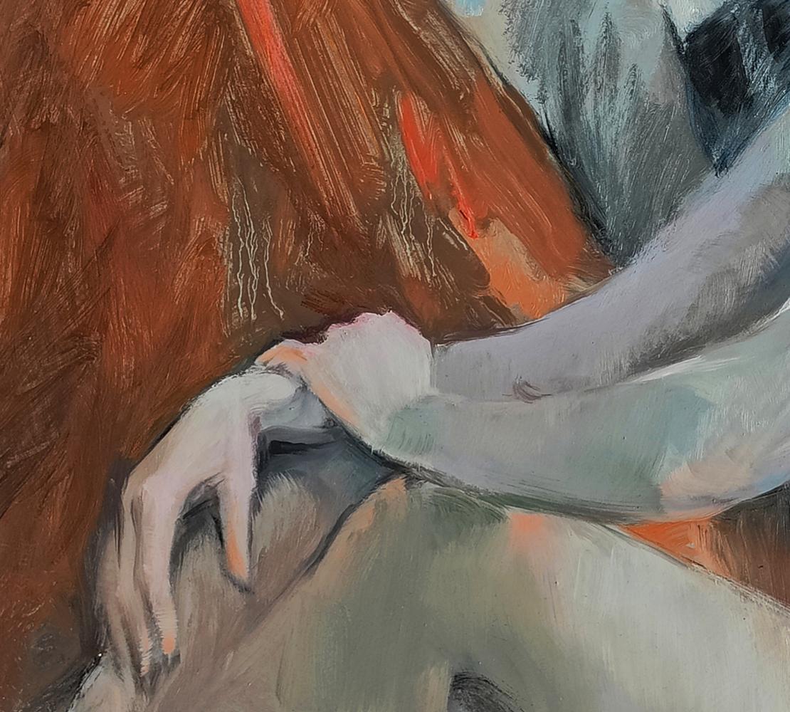 Impressionistic clasped hands oil painting by Oksana Osnach