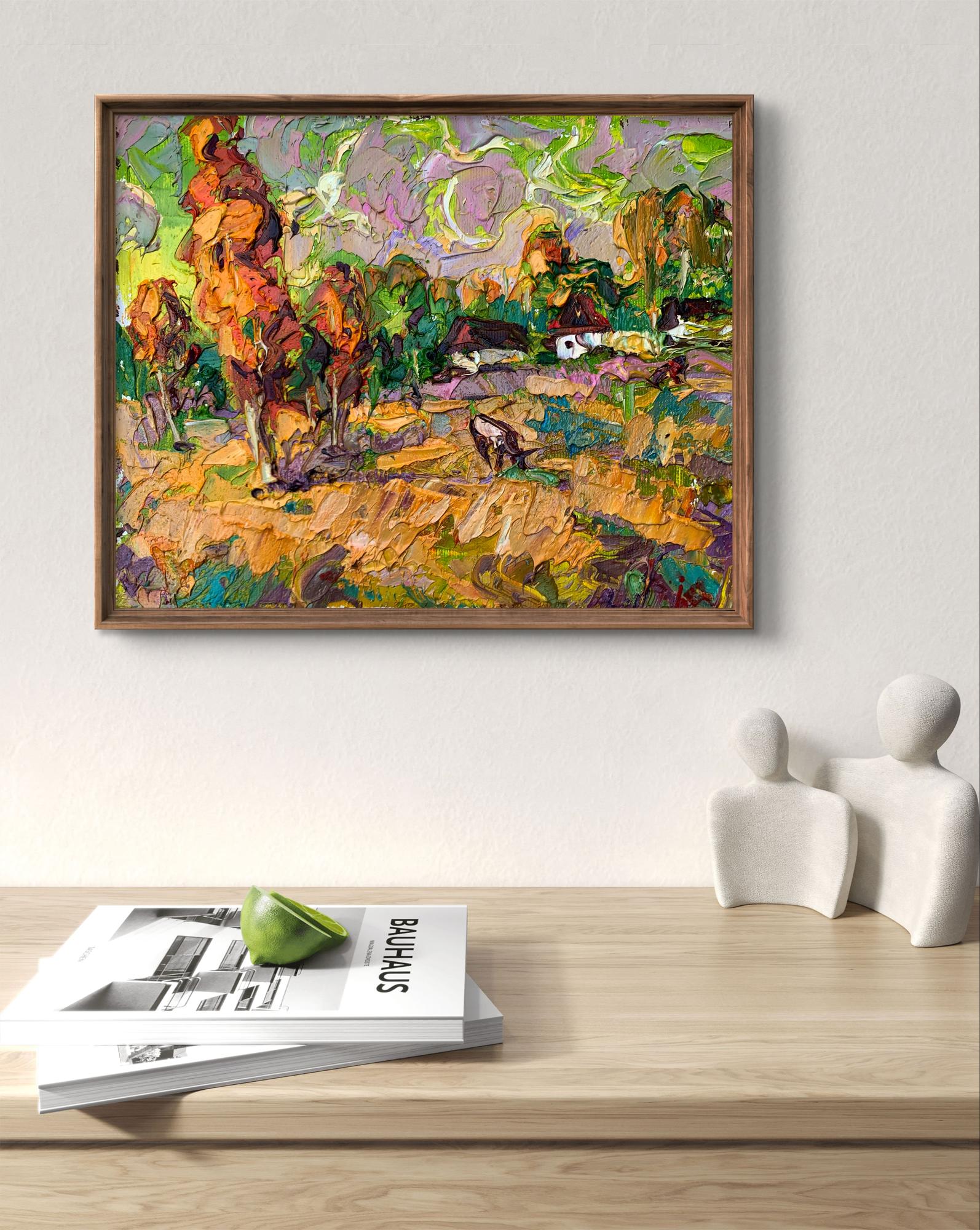 Oil painting The cows are grazing by Ivanyuk Oleksiy in wooden frame