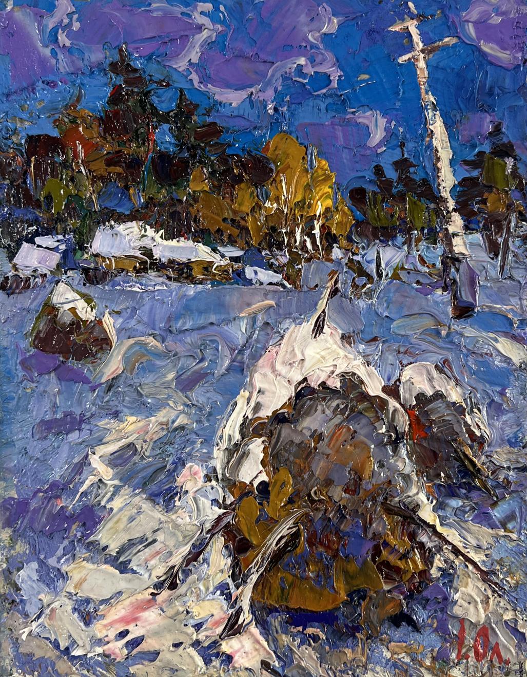 Oil painting Snow enveloping the forest by Oleksiy Ivanyuk snowy landscape