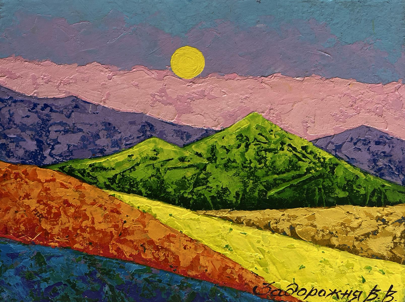 Vibrant Symphony of Sunset over Mountains oil painting by V. Zadorozhnya