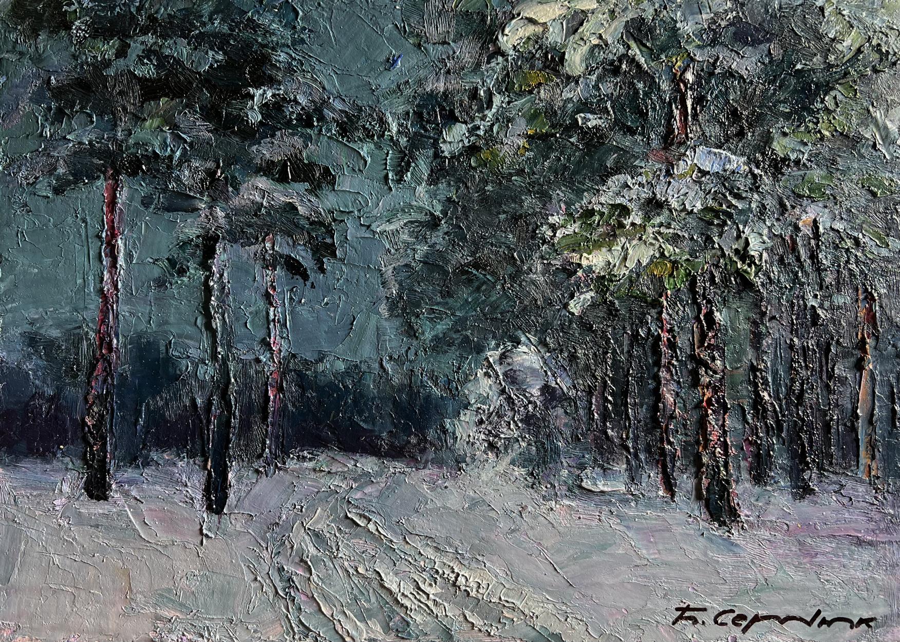 Oil painting Winter trail in the forest by Boris Serdyuk