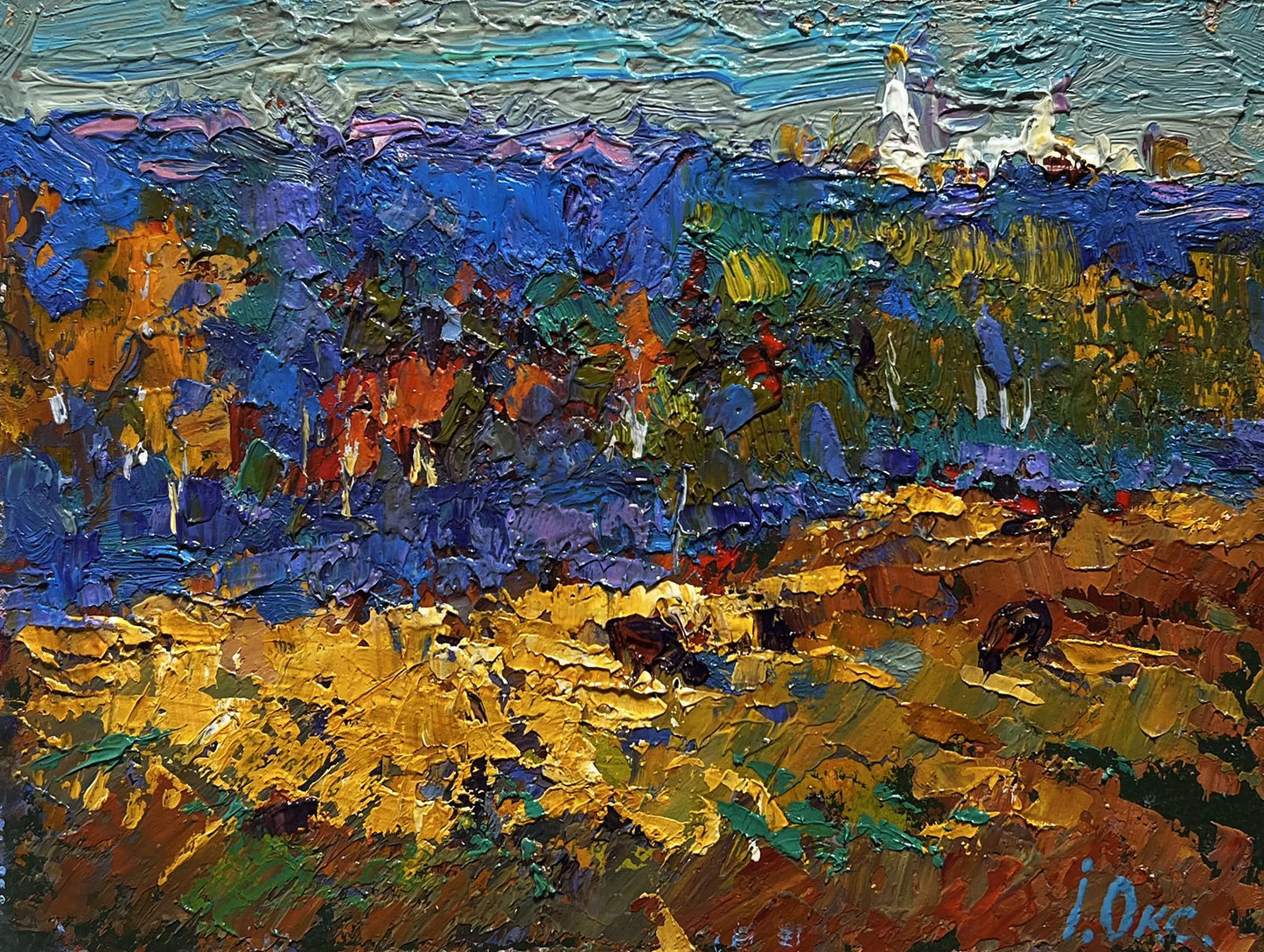 Vibrant impressionist oil painting Autumn light fog by Oksana Ivanyuk