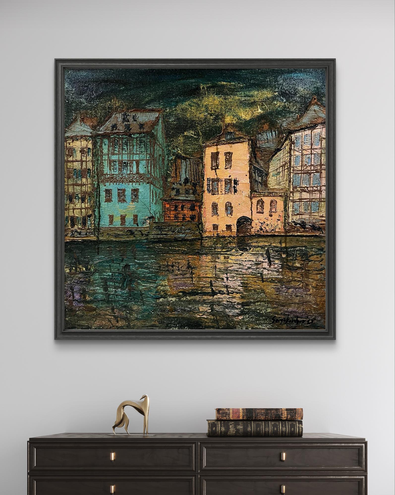 Framed Oil painting Reincarnation by Serhiy Kovalev impressionistic town