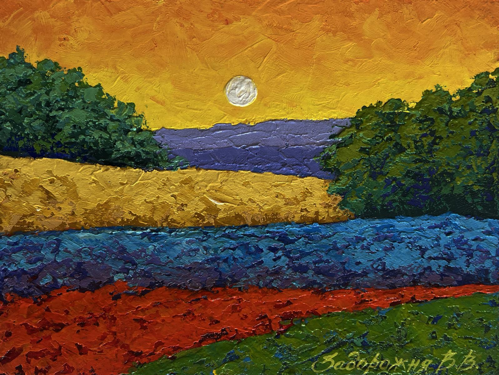 Oil painting Golden evening over green expanses by V. Zadorozhnya
