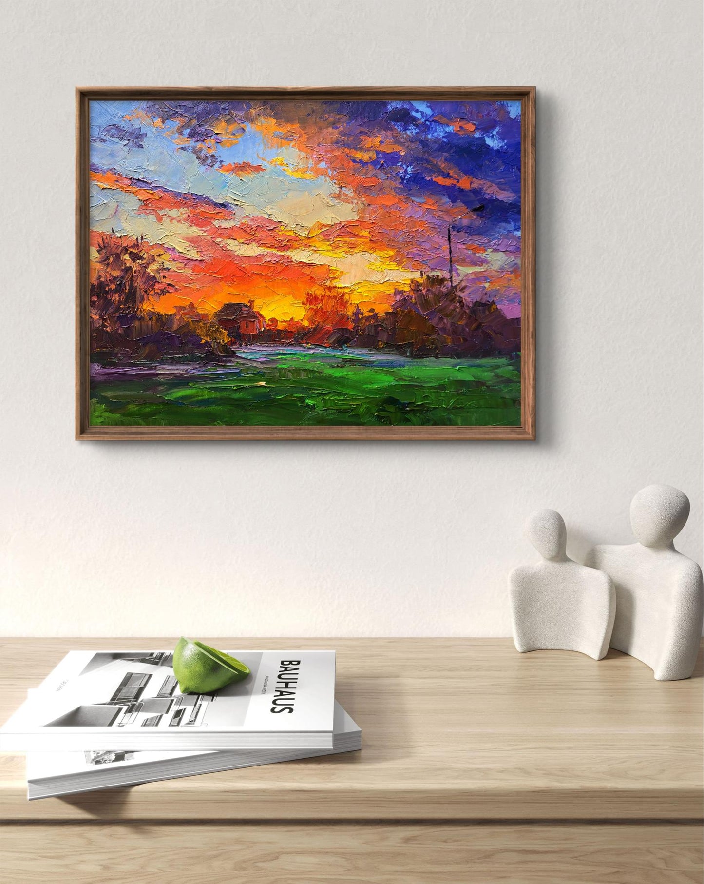 Oil painting Multicolored clouds at sunset by Boris Serdyuk in wood frame