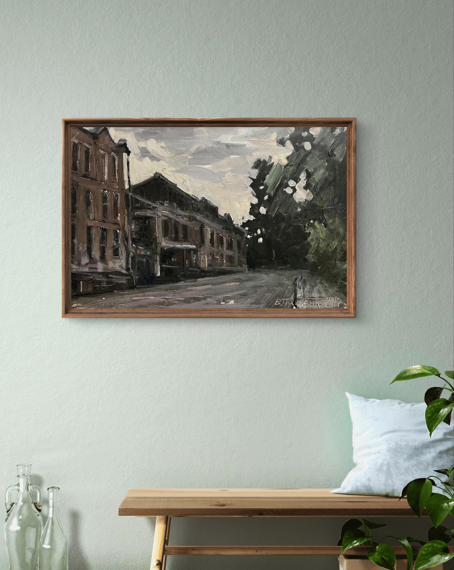 Oil painting Old town by Volodymyr Pashchenko in rustic frame