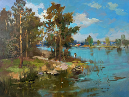 Vibrant impressionist oil painting The sun and the riverbank by Yuriy Suprunchuk