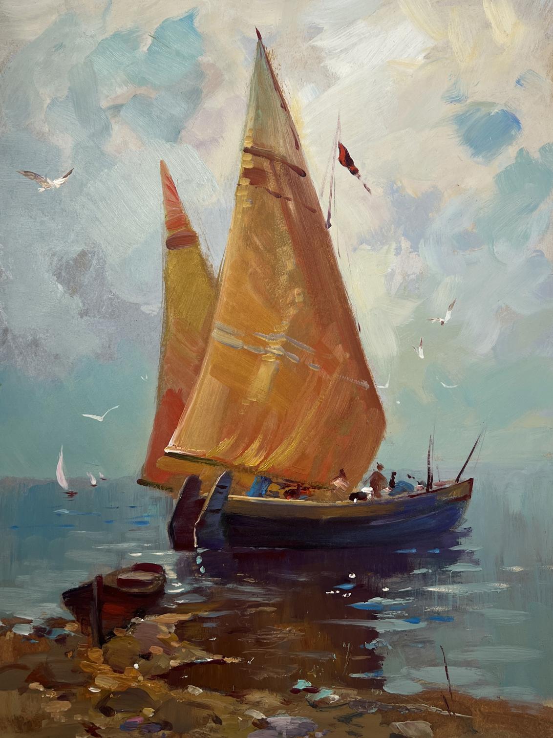 Oil painting of lonely boat in waves by Yuriy Suprunchuk