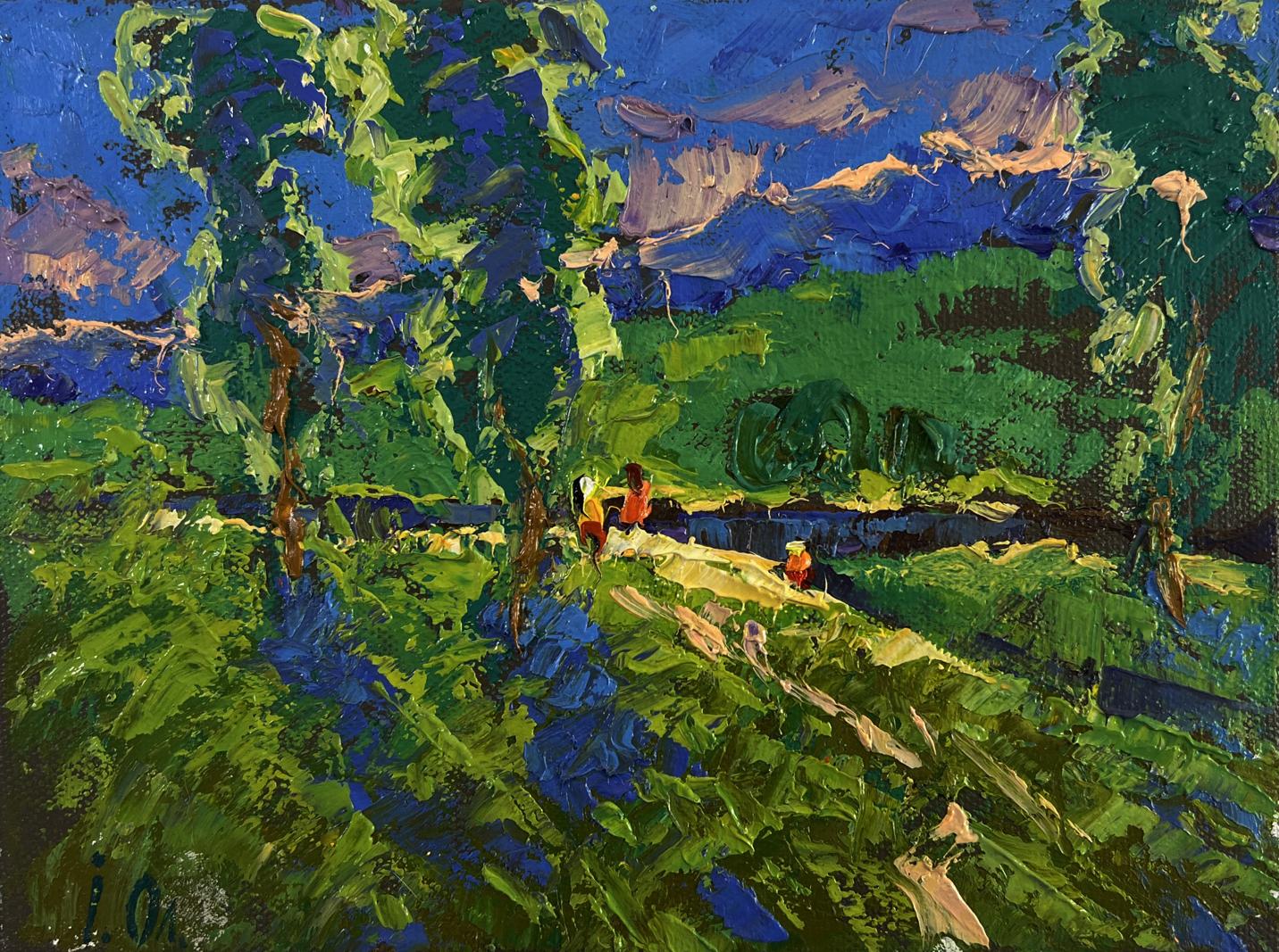 Vibrant impressionist oil painting by Oleksiy Ivanyuk: summer field paths