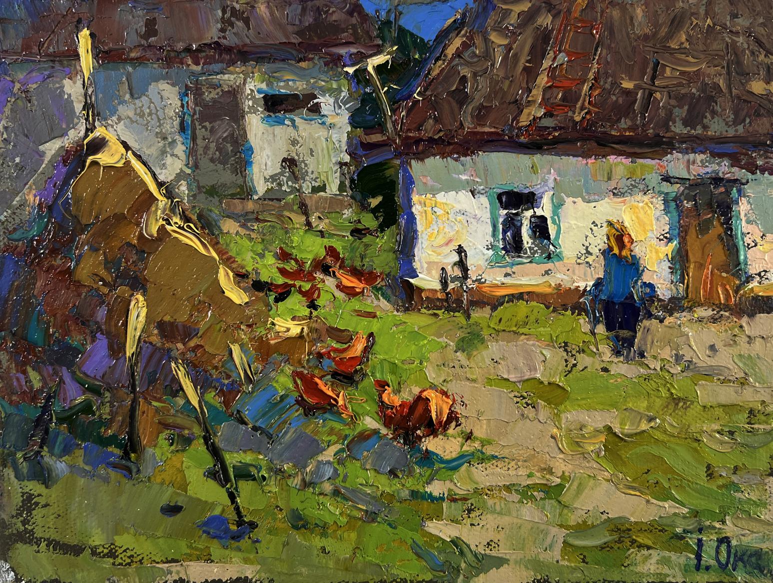 Vibrant impressionist oil painting Quiet evening courtyard by Oksana Ivanyuk