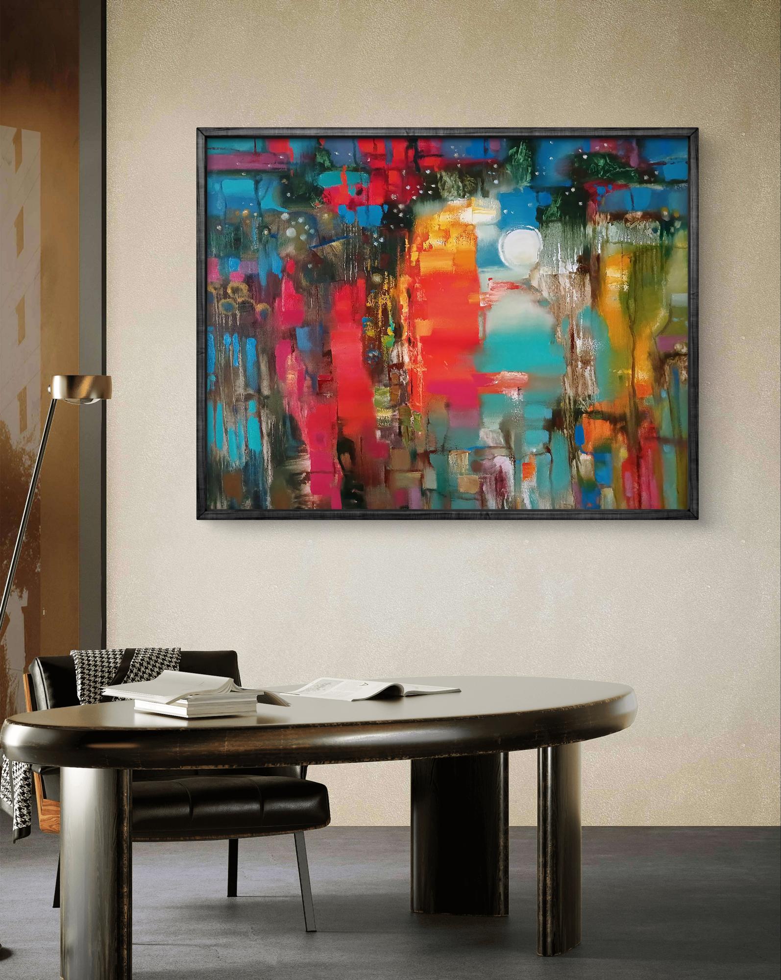 Abstract oil painting Cantata by Anatoly Tarabanov in black frame