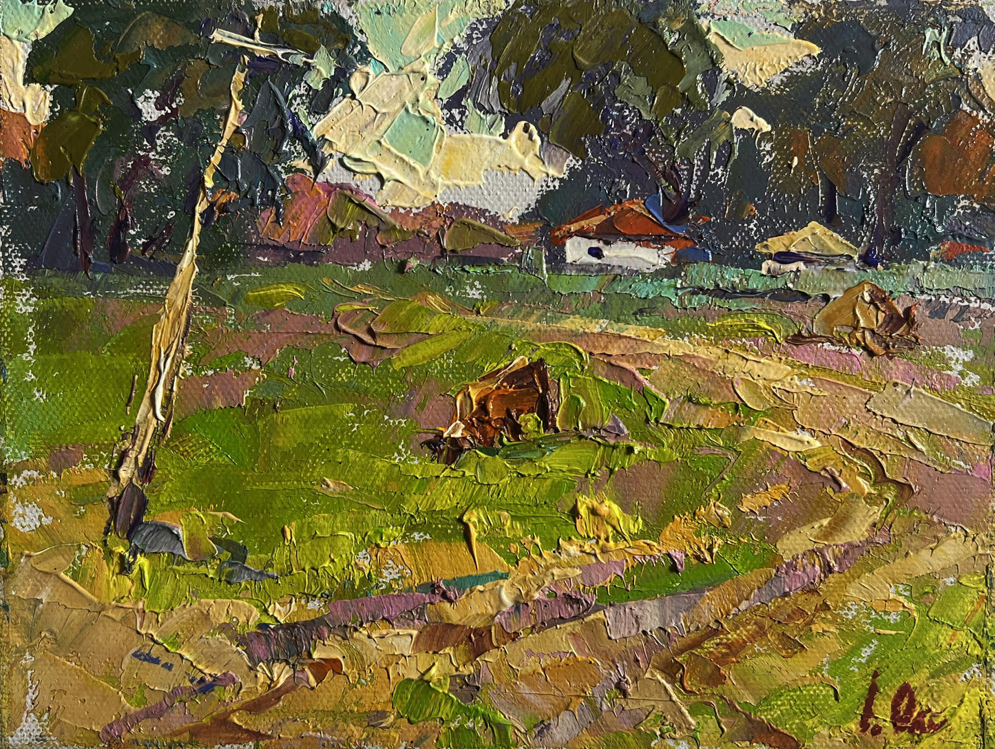 Vibrant impressionist oil painting The road leading to the village by Oksana Ivanyuk