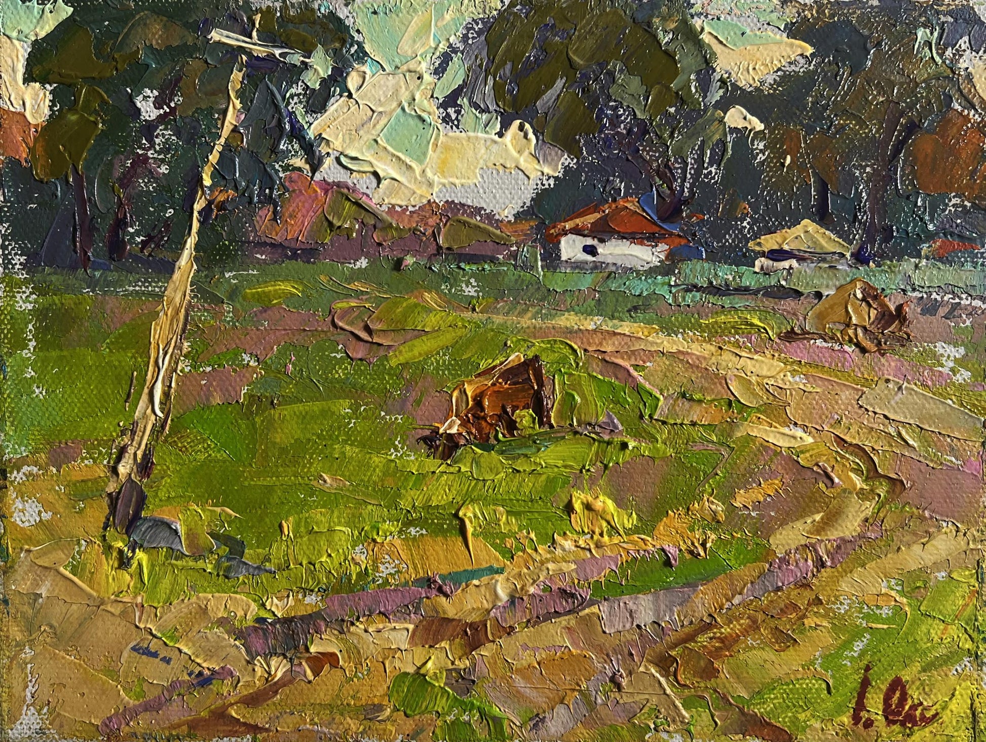 Vibrant impressionist oil painting The road leading to the village by Oksana Ivanyuk