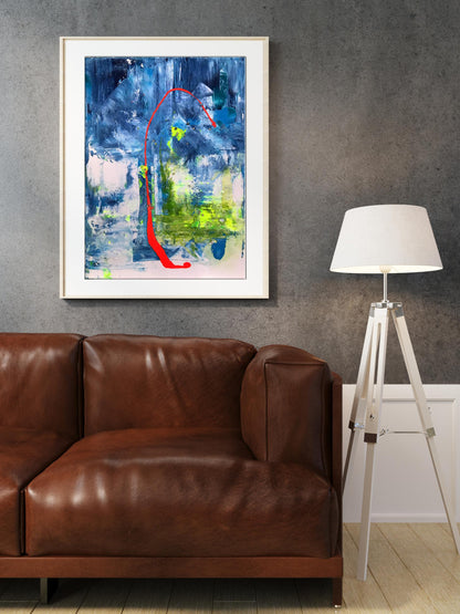 Framed Acrylic painting Torn beads by Olga Melezhik on gray wall