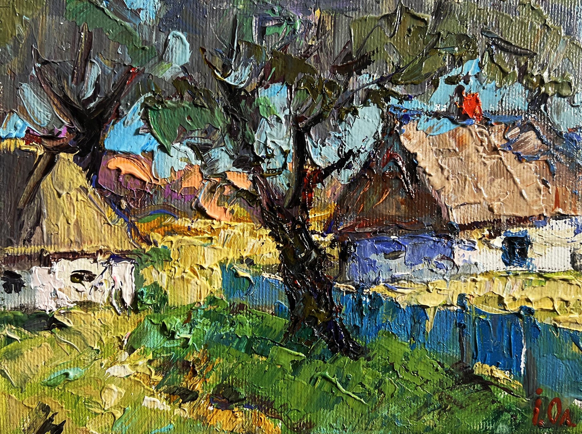 Oil painting Country summer morning by Oleksiy Ivanyuk village scene