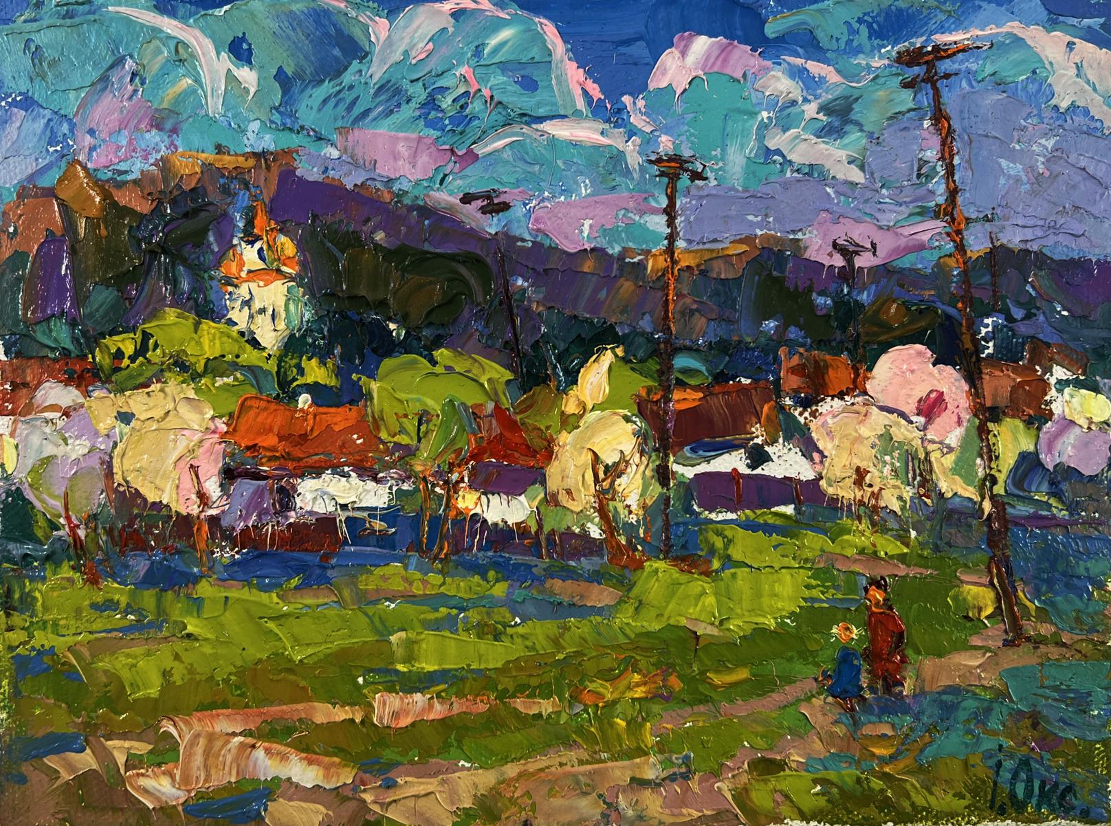 Vibrant impressionist oil painting Quiet fields under the open sky by Oksana Ivanyuk